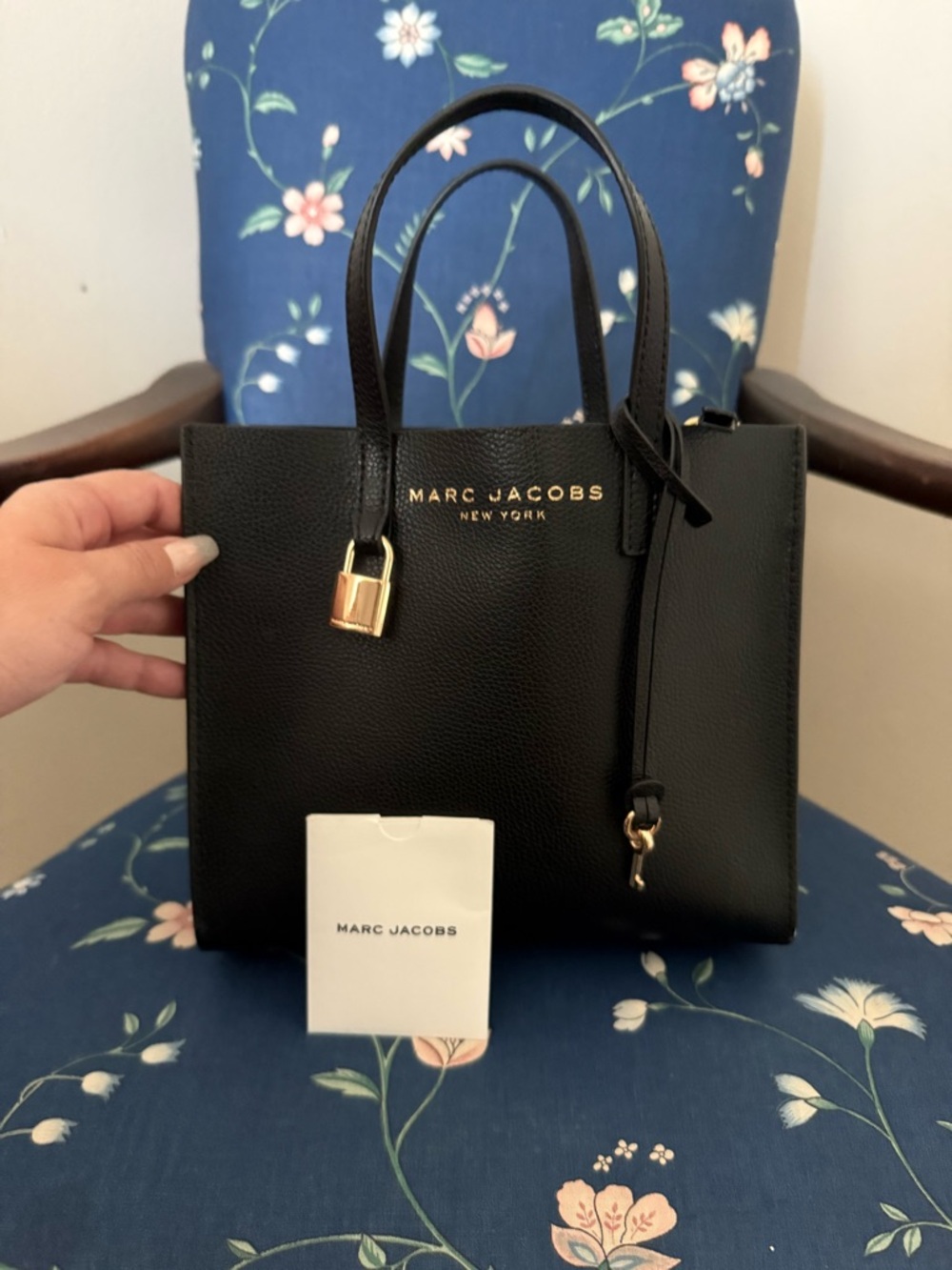 Marc Jacobs Black Pebbled Leather Satchel with Gold Hardware